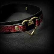 Daluse [Amorette] Gold Heart Ring Red Black Snake Pattern Double Leather Choker