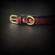 Daluse [Amorette] Gold Heart Ring Red Black Snake Pattern Double Leather Choker