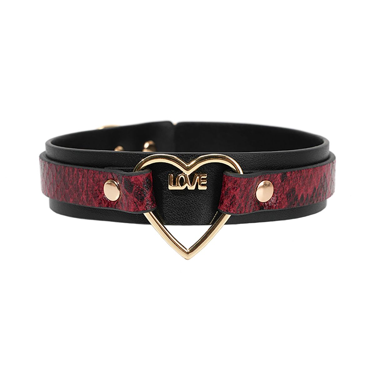 Daluse [Amorette] Gold Heart Ring Red Black Snake Pattern Double Leather Choker