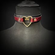 Daluse [Amorette] Gold Heart Ring Red Black Snake Pattern Double Leather Choker