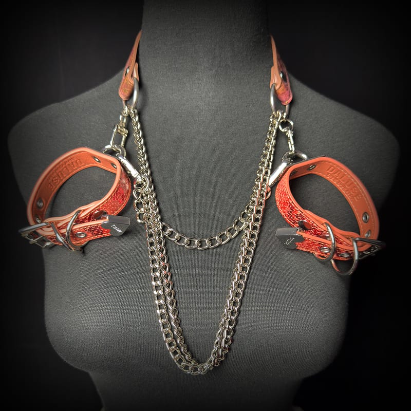 Daluse [Mavis] Gold Speckled Purple Orange Snake Leather Adjustable Chain Choker And Snake Pattern Cuff Combination