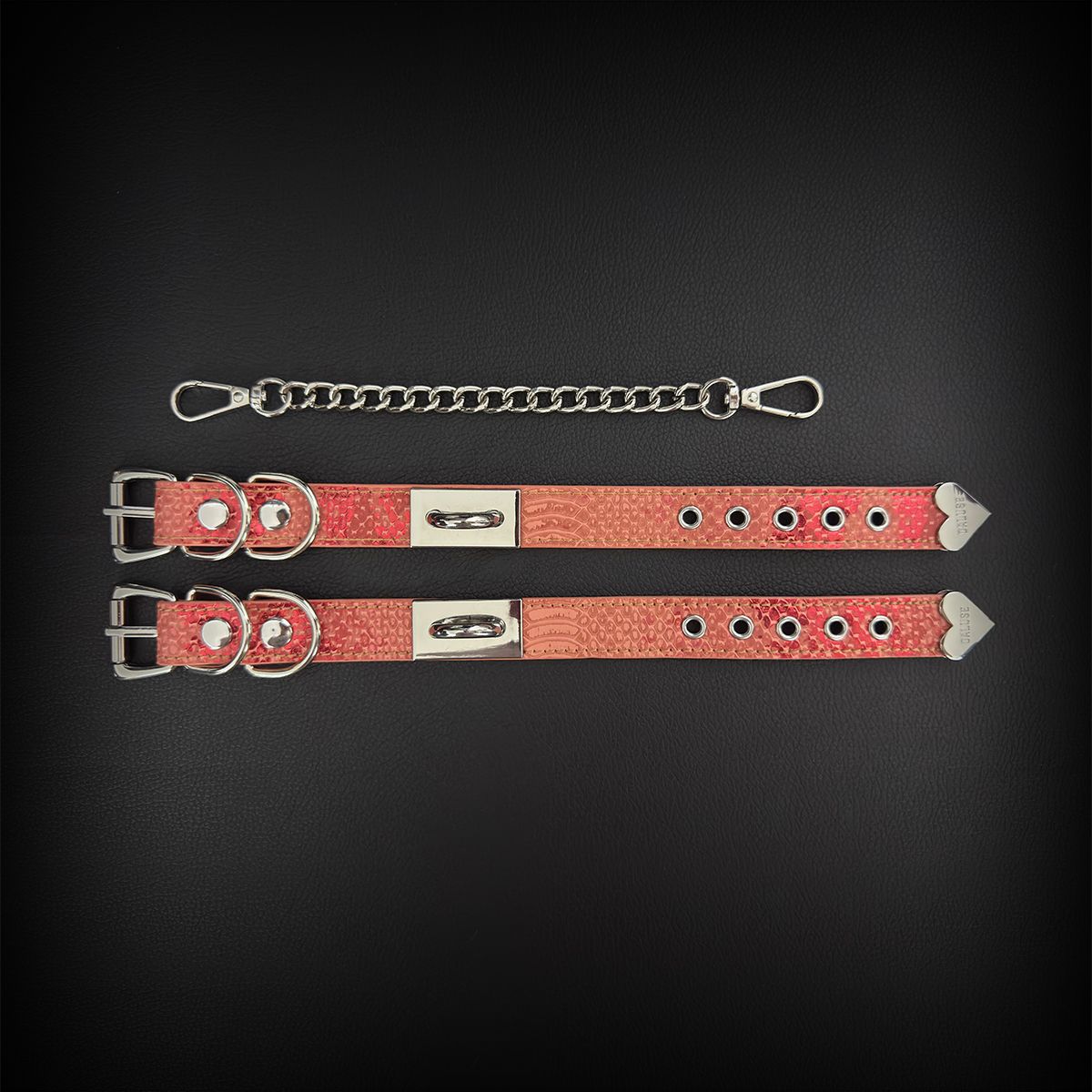 Daluse [Mavis] Gold Speckled Purple Orange Snake Leather Adjustable Chain Choker And Snake Pattern Cuff Combination