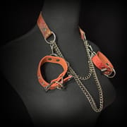 Daluse [Mavis] Gold Speckled Purple Orange Snake Leather Adjustable Chain Choker And Snake Pattern Cuff Combination