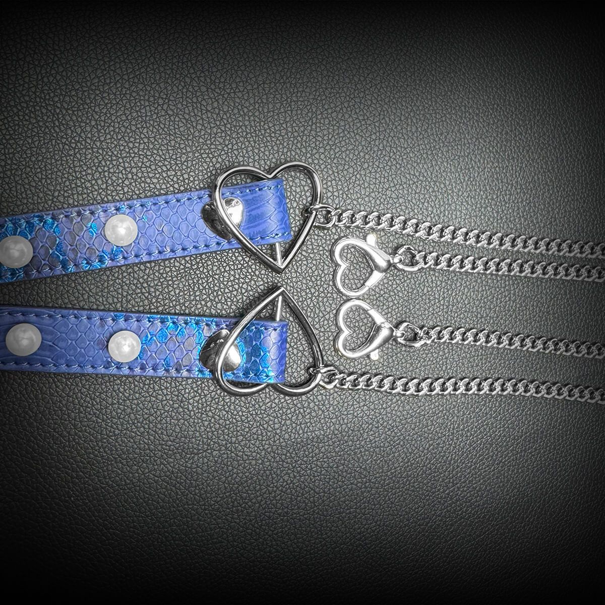 Daluse [Maisie] Blue Snakeskin Pearl Heart-Shaped Buckle Choker, Titanium Steel Chain Double Chain Adjustment Necklace