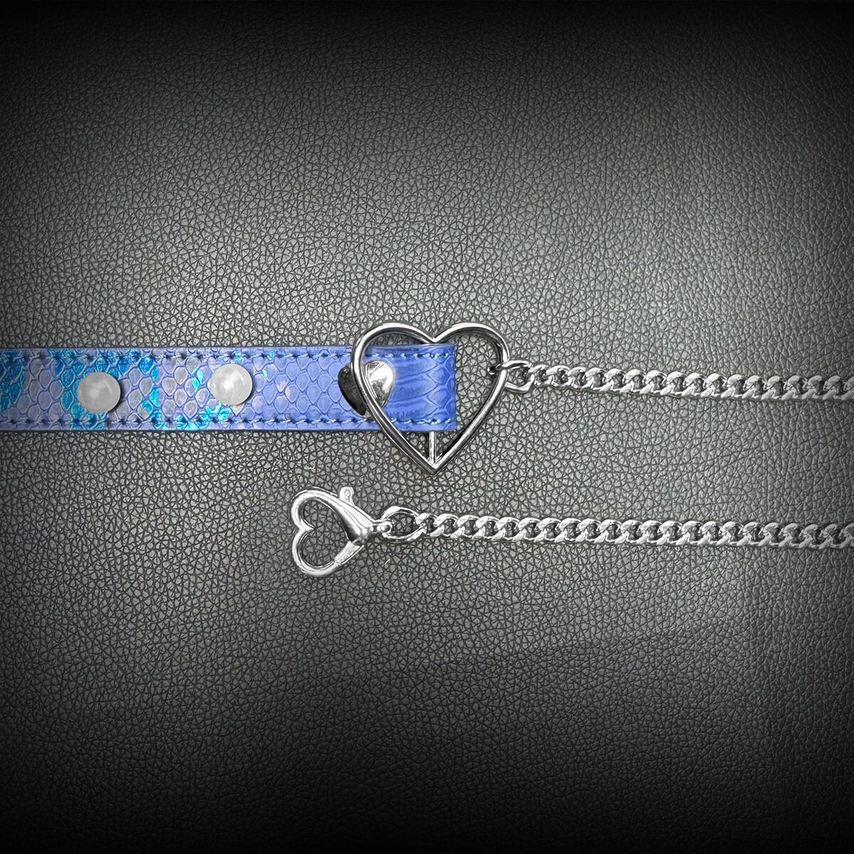 Daluse [Maisie] Blue Snakeskin Pearl Heart-Shaped Buckle Choker, Titanium Steel Chain Double Chain Adjustment Necklace