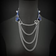 Daluse [Maisie] Blue Snakeskin Pearl Heart-Shaped Buckle Choker, Titanium Steel Chain Double Chain Adjustment Necklace
