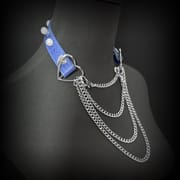 Daluse [Maisie] Blue Snakeskin Pearl Heart-Shaped Buckle Choker, Titanium Steel Chain Double Chain Adjustment Necklace