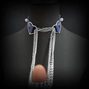 Daluse [Maisie] Blue Snakeskin Pearl Heart-Shaped Buckle Choker, Titanium Steel Chain Double Chain Adjustment Necklace