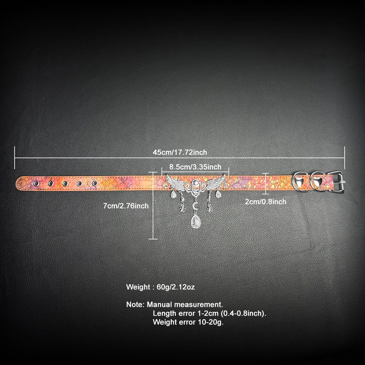 Daluse [Seraphina] Gold Spotted Purple Orange Snake Leather Choker Angel Wings Crystal Pendant Adjustment Necklace