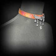 Daluse [Seraphina] Gold Spotted Purple Orange Snake Leather Choker Angel Wings Crystal Pendant Adjustment Necklace