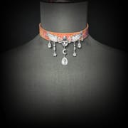 Daluse [Seraphina] Gold Spotted Purple Orange Snake Leather Choker Angel Wings Crystal Pendant Adjustment Necklace