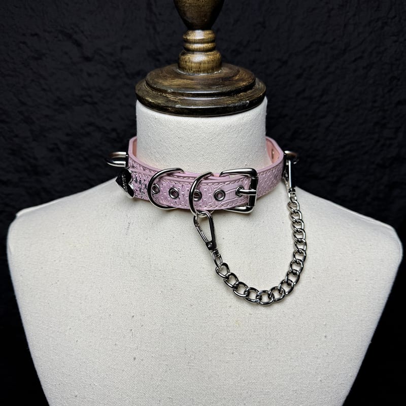 Daluse Snake Pattern Leather Silver Chain Adjustable Choker Necklace