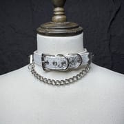 Daluse Snake Pattern Leather Silver Chain Adjustable Choker Necklace