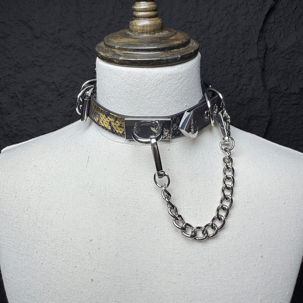 Daluse Snake Pattern Leather Silver Chain Adjustable Choker Necklace
