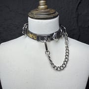 Daluse Snake Pattern Leather Silver Chain Adjustable Choker Necklace