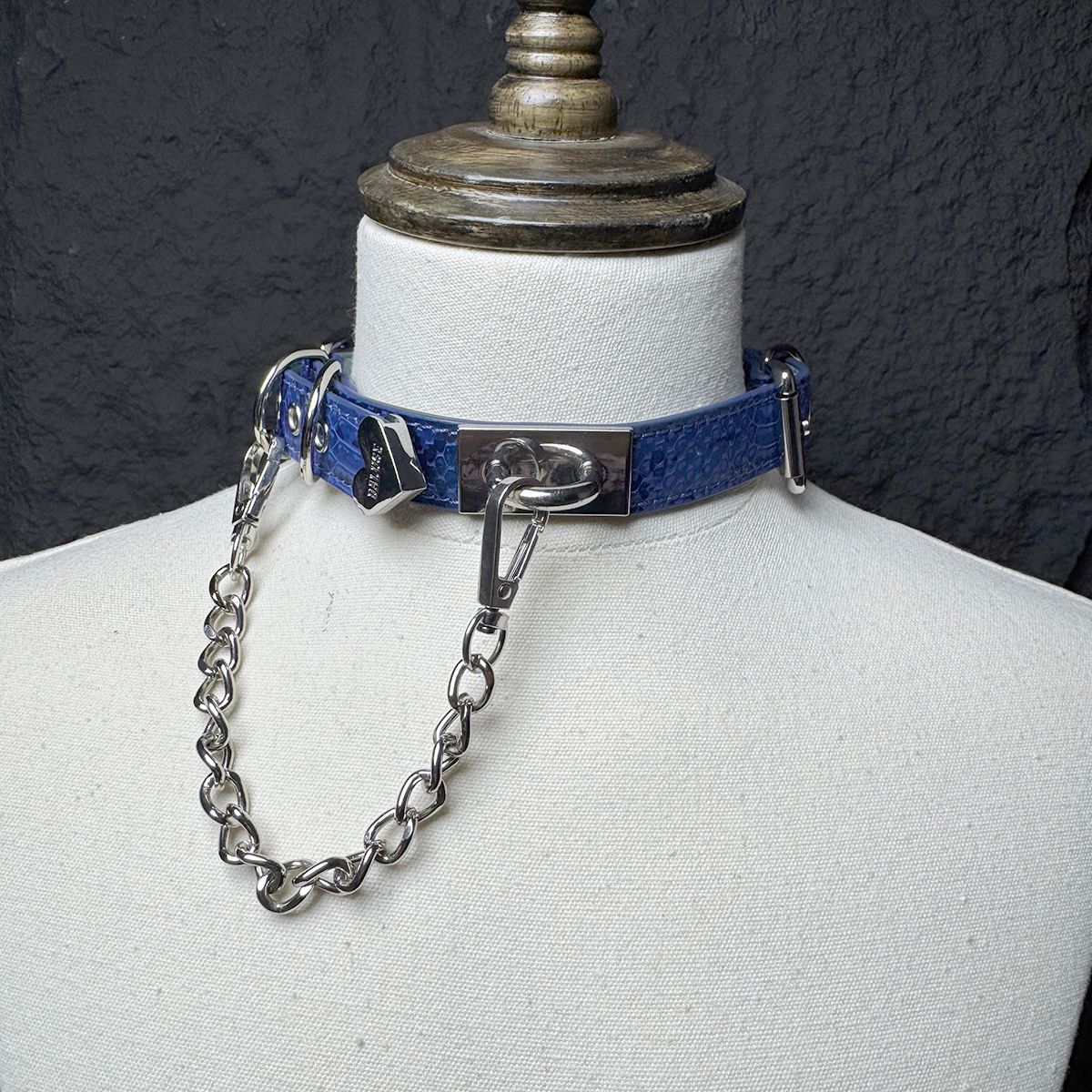 Daluse Snake Pattern Leather Silver Chain Adjustable Choker Necklace