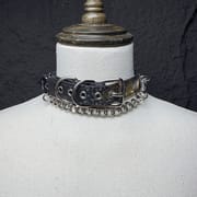 Daluse Snake Pattern Leather Silver Chain Adjustable Choker Necklace