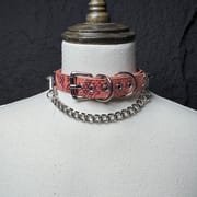 Daluse Snake Pattern Leather Silver Chain Adjustable Choker Necklace