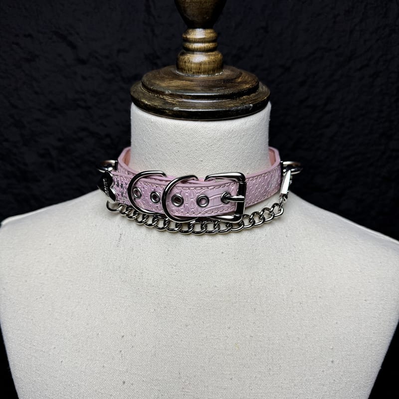 Daluse Snake Pattern Leather Silver Chain Adjustable Choker Necklace