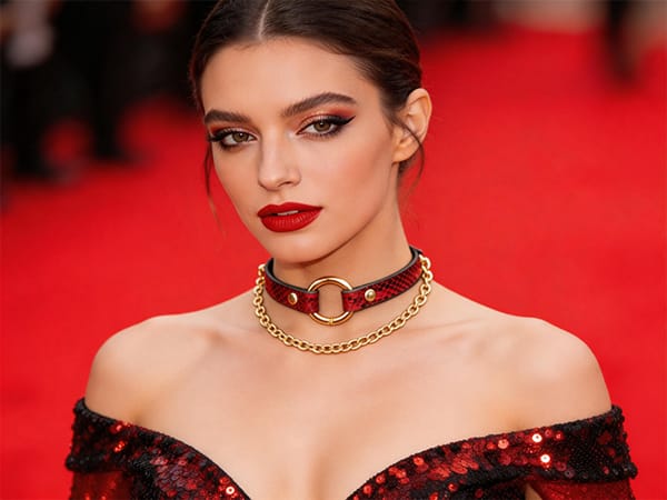 Burgundy Cracked Leather Choker with Detachable Gold Chain Edgy Discreet Wear Every Identity