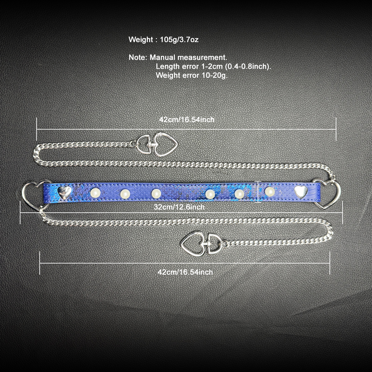 Daluse [Maisie] Blue Snakeskin Pearl Heart-Shaped Buckle Choker, Titanium Steel Chain Double Chain Adjustment Necklace Size