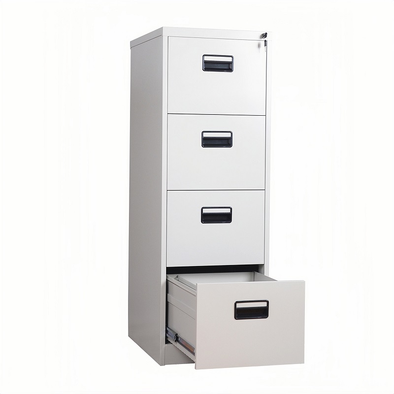 Steel Vertical 4 Drawer Inner Handle Filing Light Grey