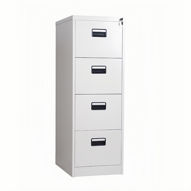 Steel Vertical 4 Drawer Inner Handle Filing Light Grey