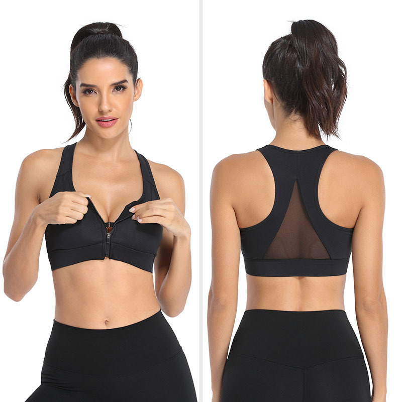 Zipper-style shockproof net celebrity beauty back sports bra women's gathering fitness big breasts show small vest style yoga clothing underwear