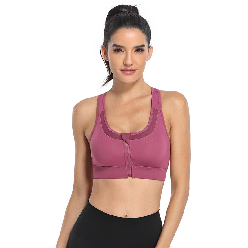 Zipper-style shockproof net celebrity beauty back sports bra women's gathering fitness big breasts show small vest style yoga clothing underwear