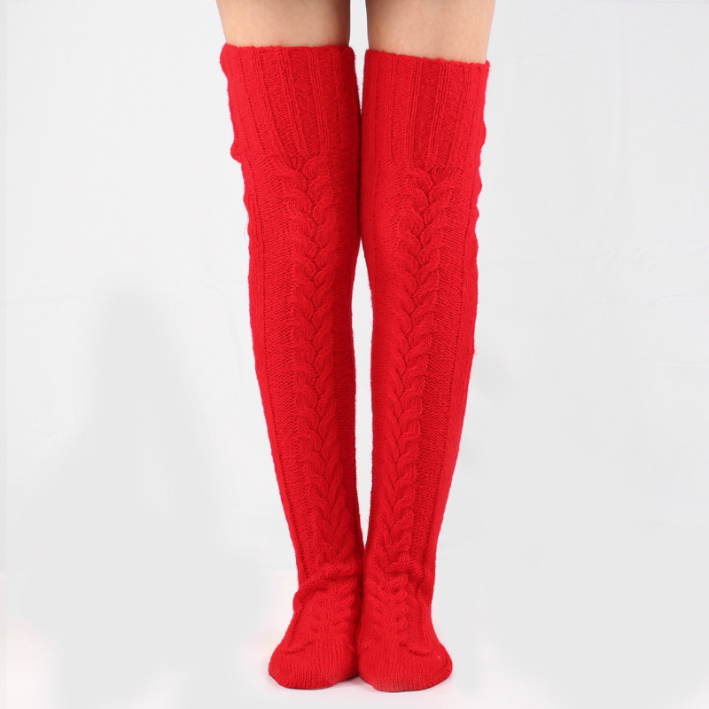 Autumn and winter knitted knee stockings women's extended floor socks woolen pile socks