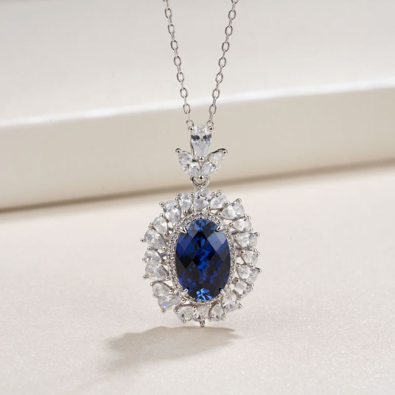 925 Silver Blue Corundum Necklace (ZHF-R1337B)