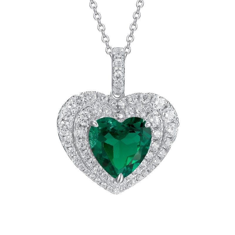 925 Silver Bred Emerald Heart Pendant without Chain (POO76)