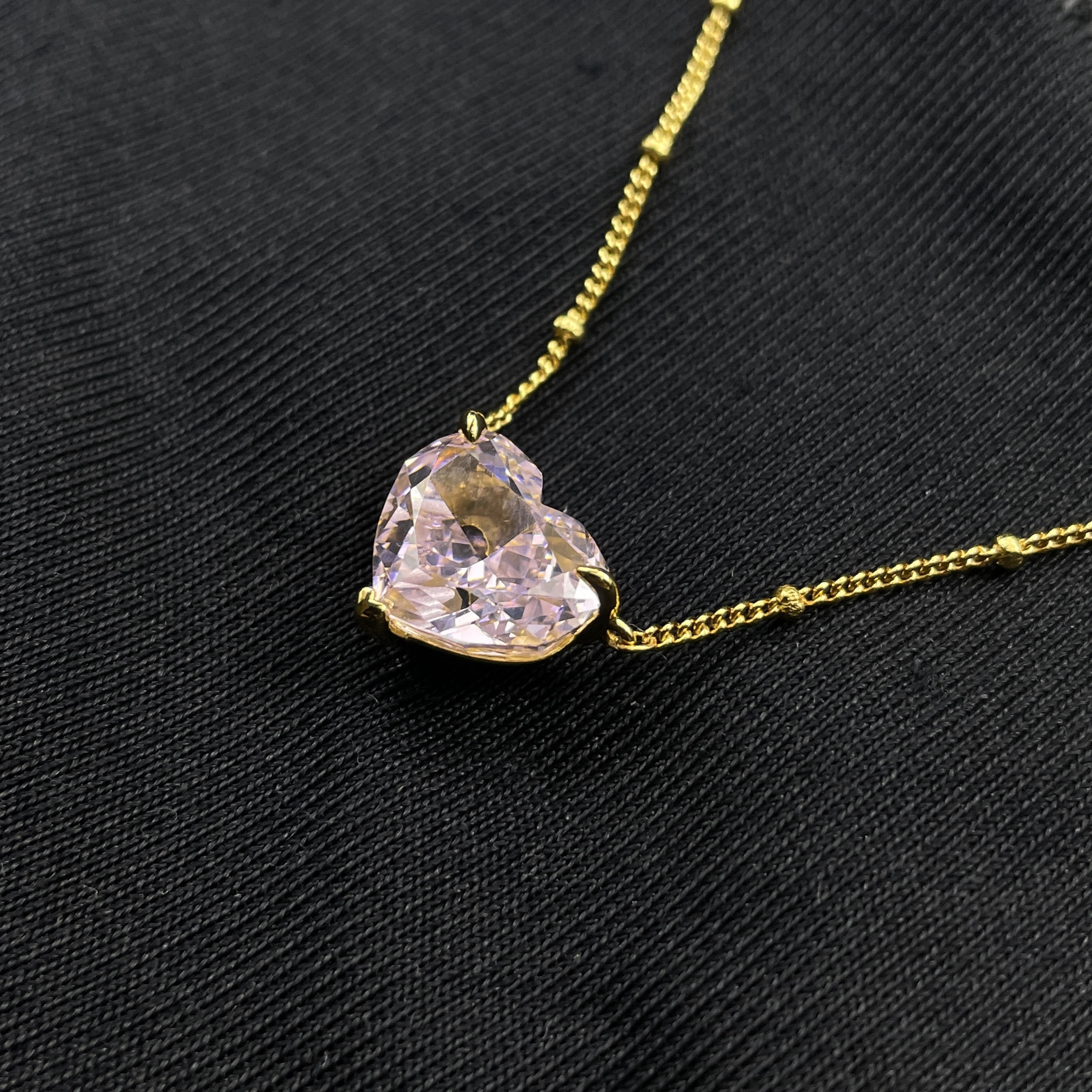 925 Silver Cubic Oxidized Pink Heart K Yellow Necklace (PO676F)