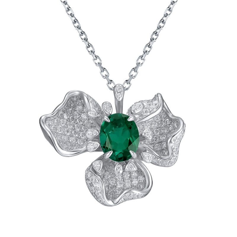 925 Silver Cultured Emerald Pendant (PO757)