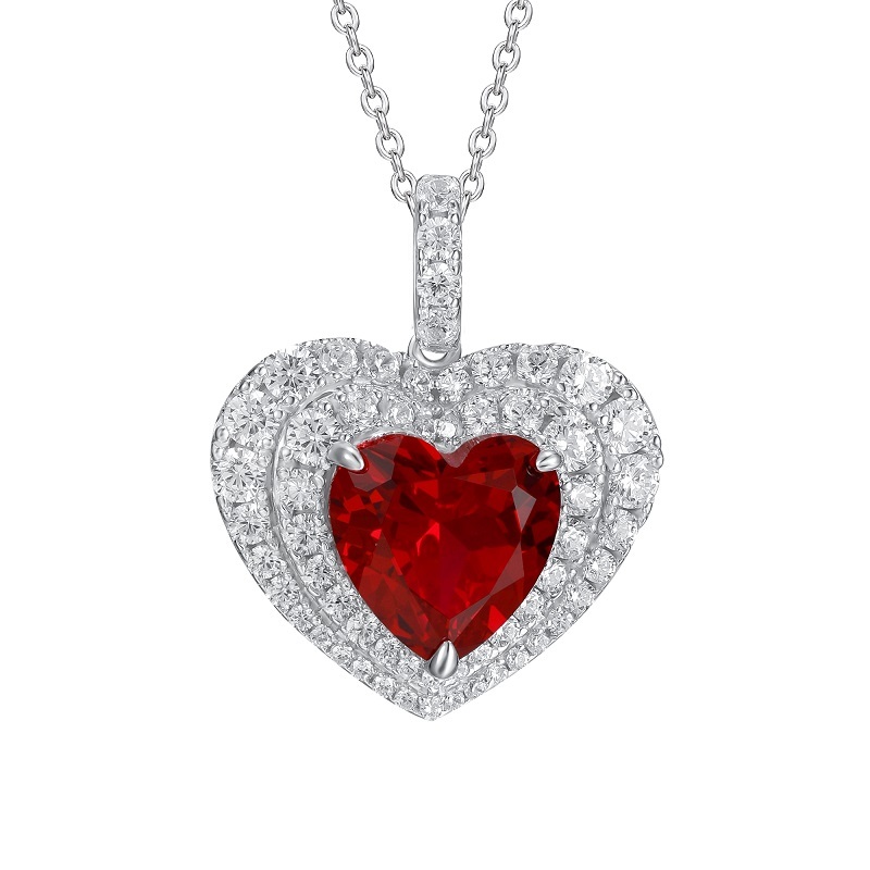 925 Silver Bred Red Treasure Heart Pendant without Chain (PO076R)