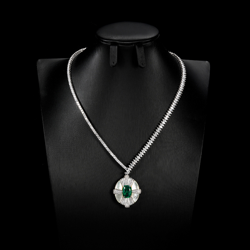 925 Silver Synthetic Emerald Necklace (ZHF-P13271)