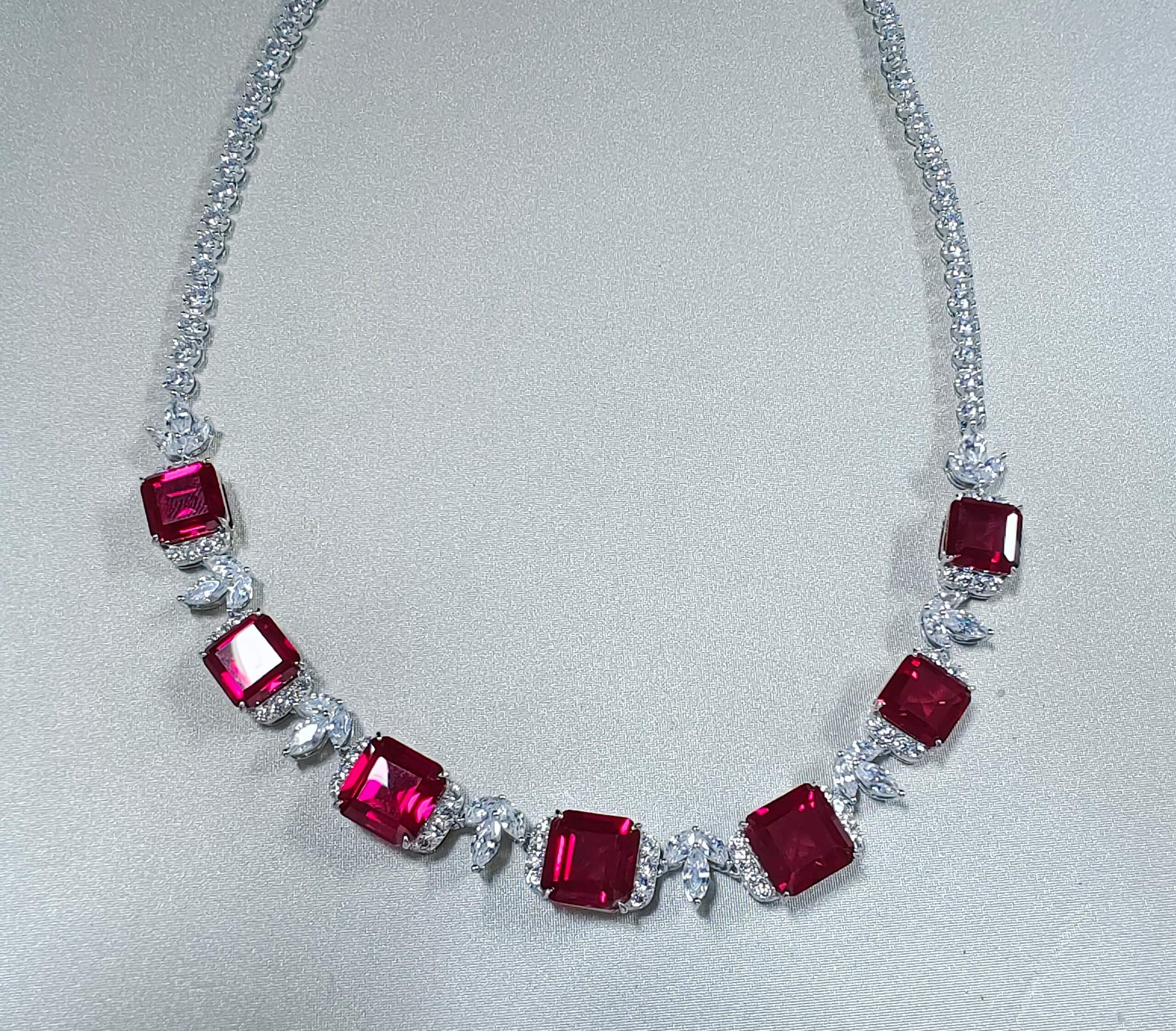925 Silver Red Corundum Necklace (ZHF-P1237R)