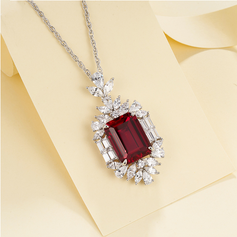 925 Silver Bred Ruby Necklace (P-015R)
