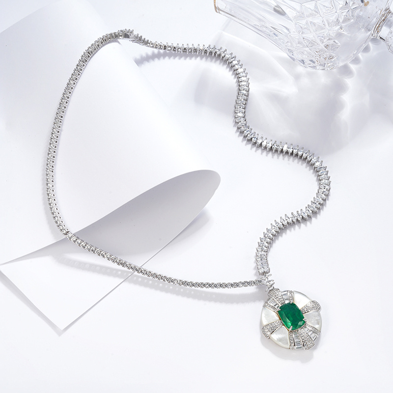 925 Silver Synthetic Emerald Necklace (ZHF-P13271)