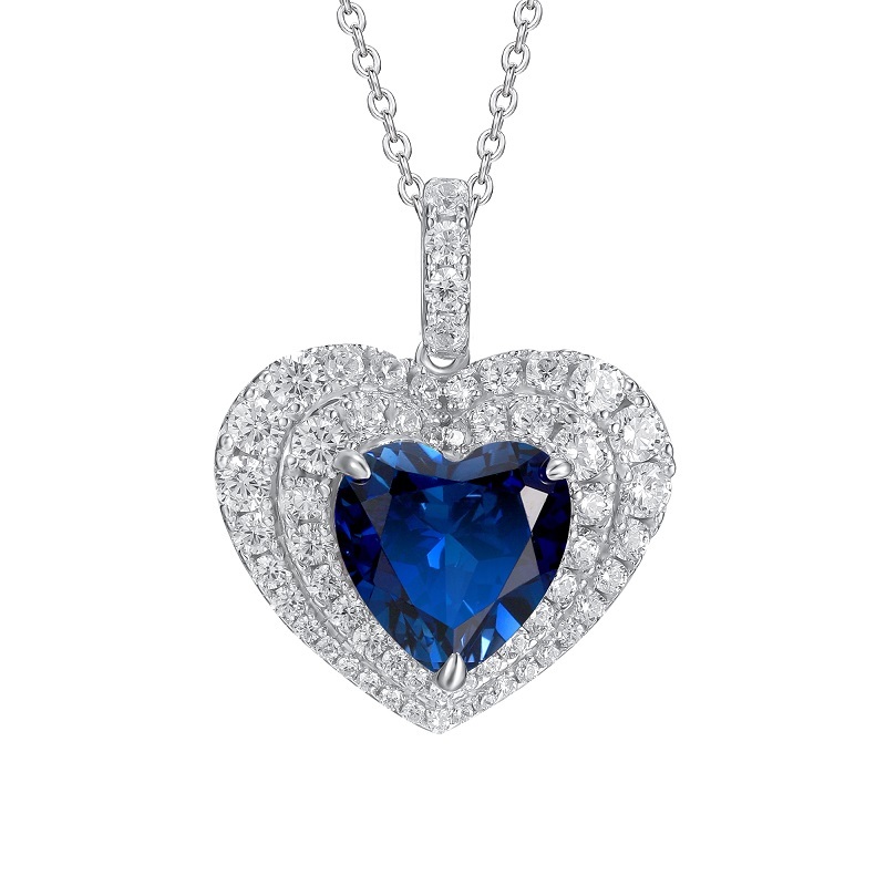 925 Silver Bred Blue Treasure Heart Pendant without Chain (POO76B)