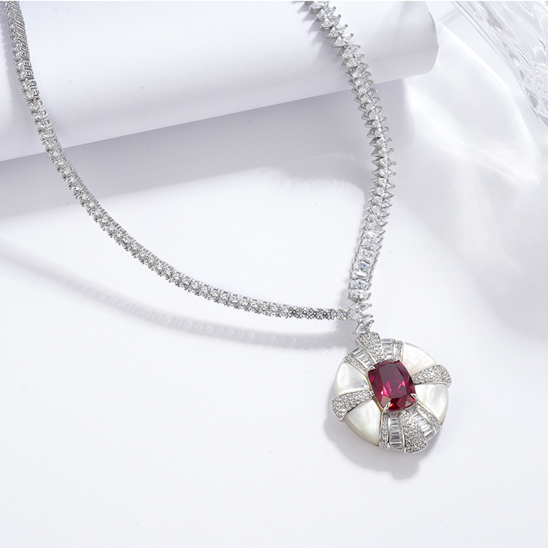 925 Silver Red Corundum Necklace (ZHF-P1327)