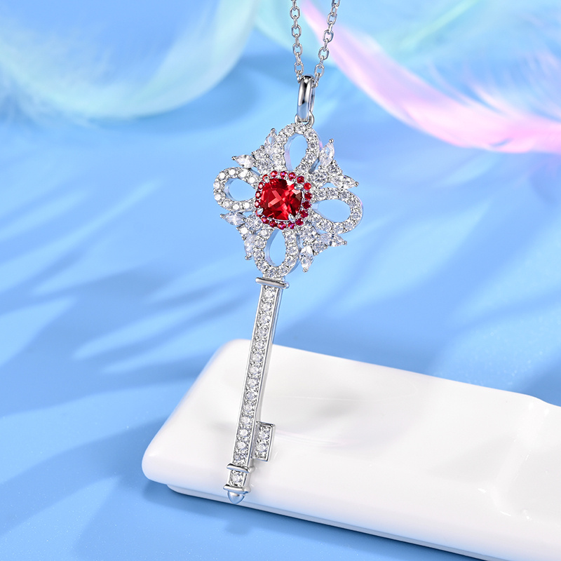 925 Silver Bred Ruby Key is Necklace (ZHFPO137R)