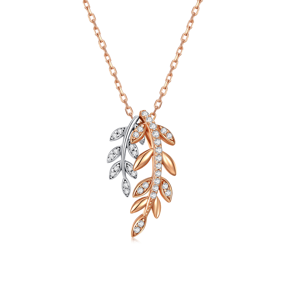 Rose red women's ins-style original design silver fern two-color necklace S925 silver set chain suitable for daily use