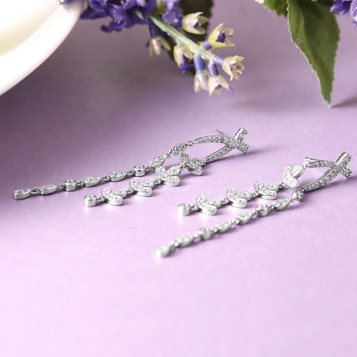 S925 sterling silver lavender series with zircon earrings long length suitable for daily use