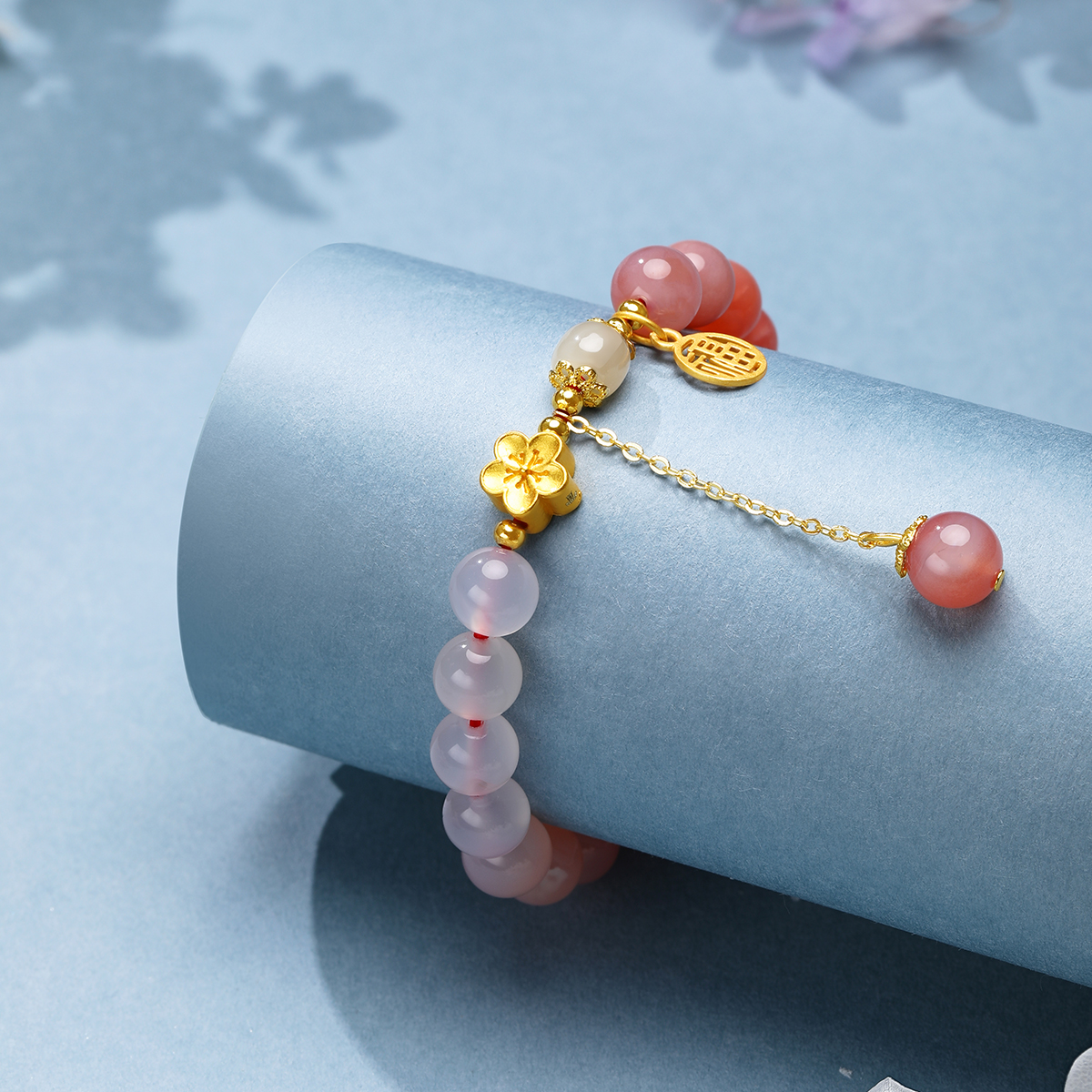 Wine red peach blossom blessing S925 silver bracelet red agate bracelet suitable for daily use