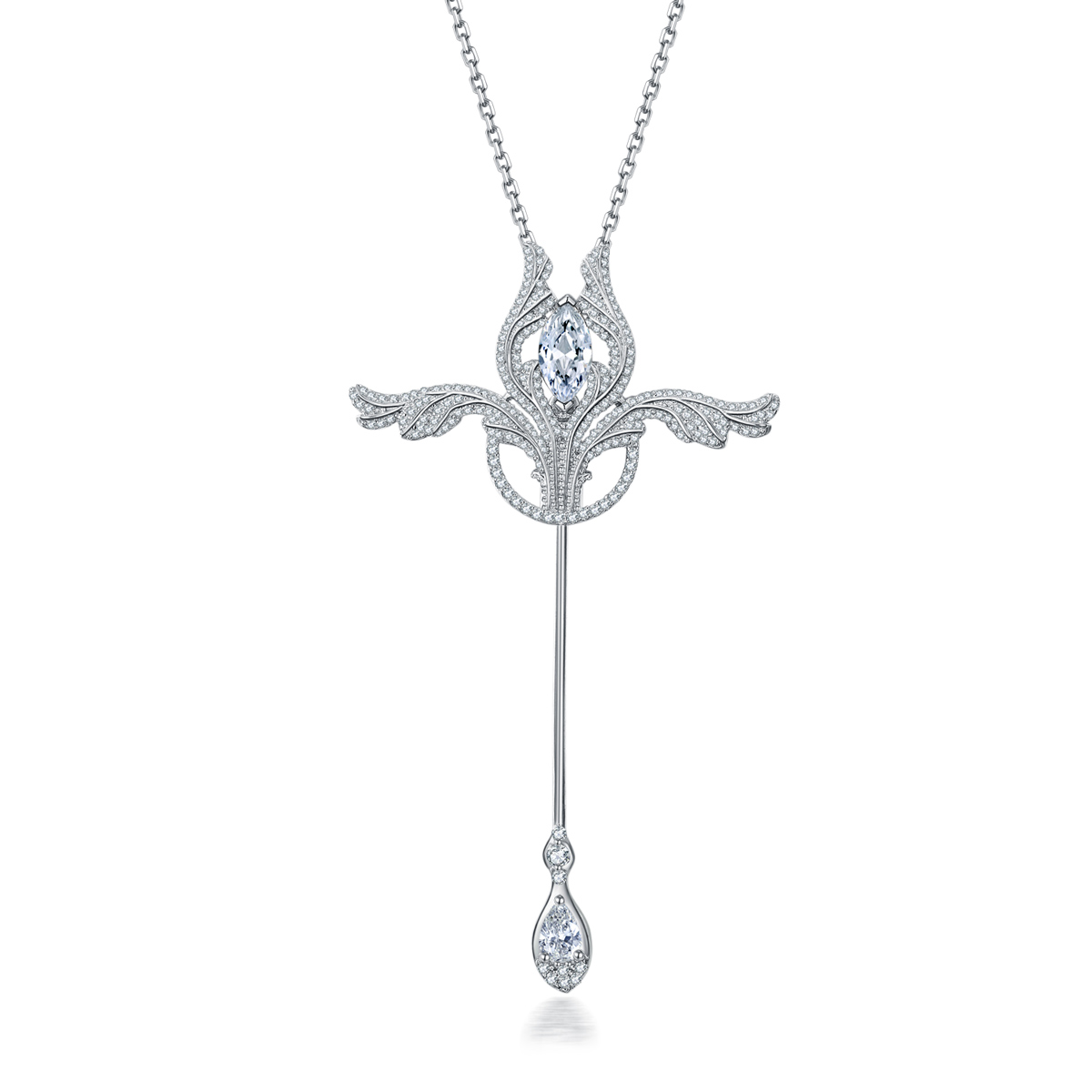 Silver-white lady's ins-style original angel scepter S925 silver necklace and choker double-wear sweater chain can be used as a brooch for daily use