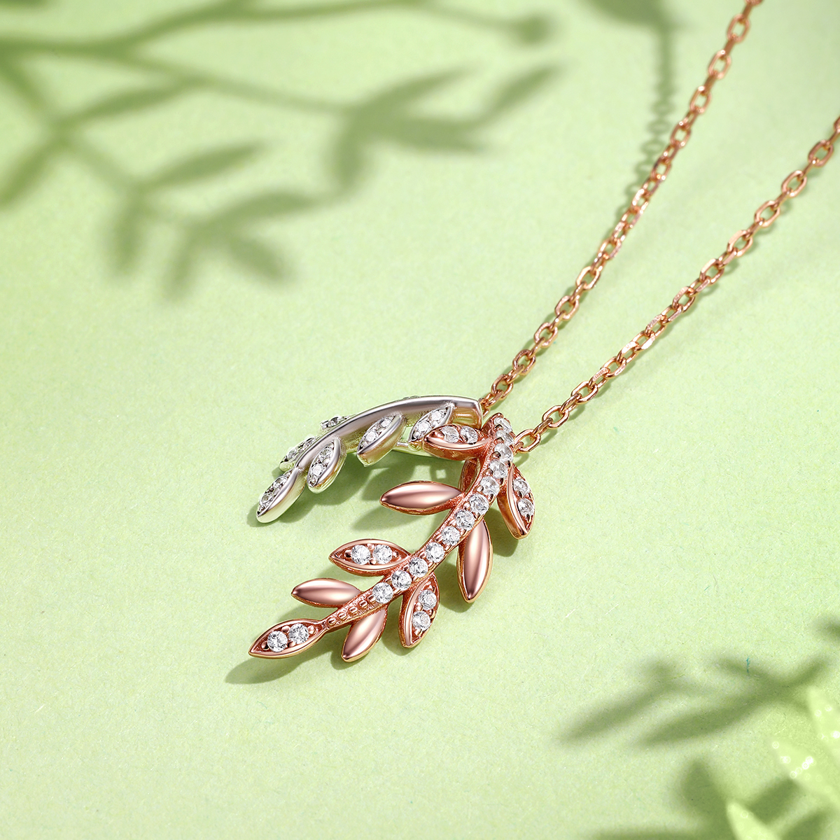 Rose red women's ins-style original design silver fern two-color necklace S925 silver set chain suitable for daily use