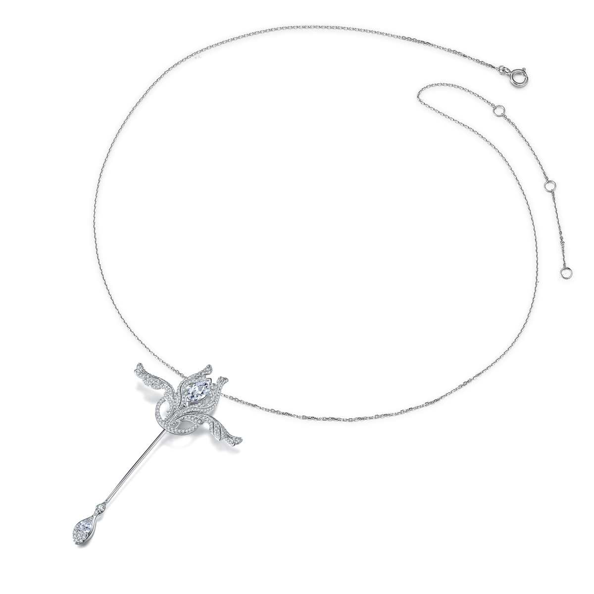 Silver-white lady's ins-style original angel scepter S925 silver necklace and choker double-wear sweater chain can be used as a brooch for daily use