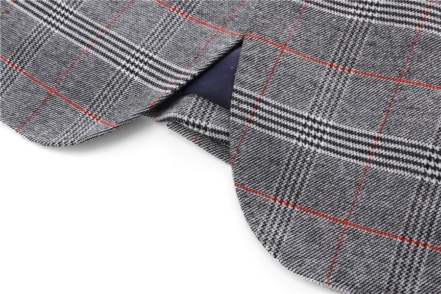 ( Blazer + Vest + Pants ) 2023 New Light Grey Retro Plaid Suit Mens Business Wedding Party 3 Pieces Men Formal Work Dress Suit