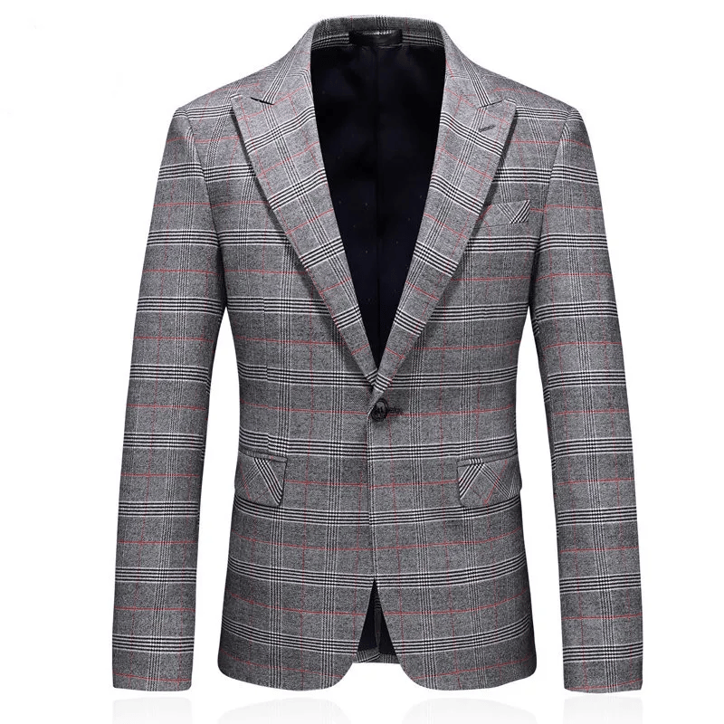 ( Blazer + Vest + Pants ) 2023 New Light Grey Retro Plaid Suit Men's Business Wedding Party 3 Pieces Men Formal Work Dress Suit